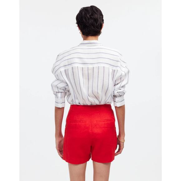 Madewell Clean‎ Button-Tab Shorts in 100% Linen Red Women’s Size 00 - Picture 4 of 12